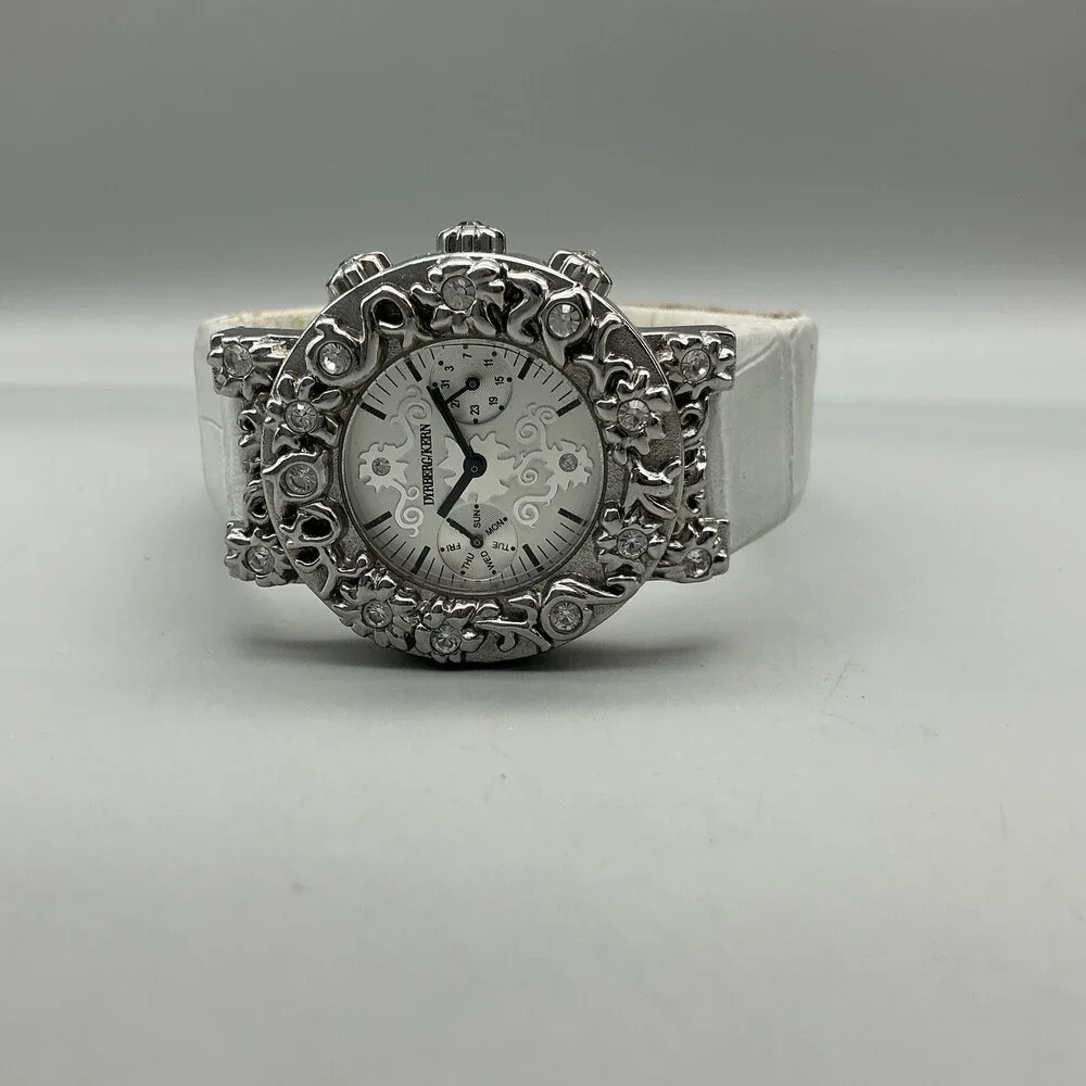 Dyrberg/Kern Womens Watch 33mm Silver Tone Crystals Bezel Leather Band